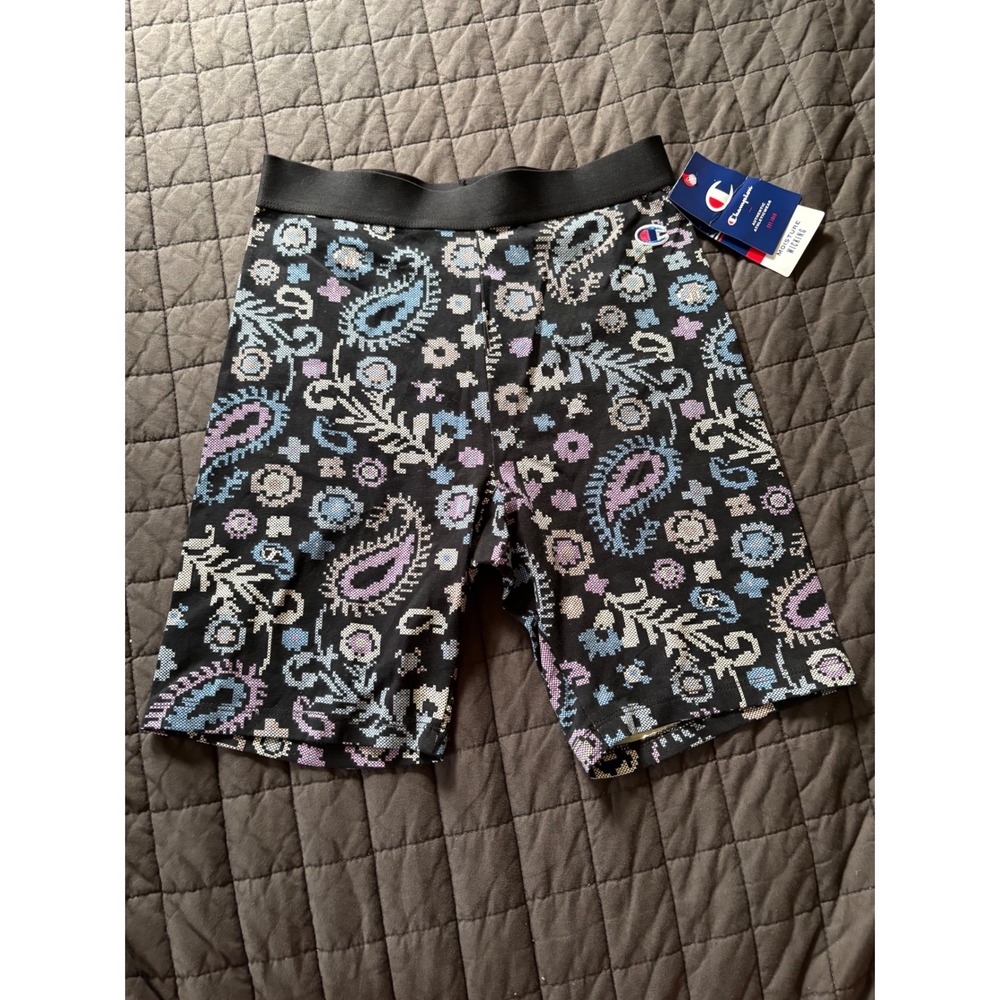 Champion Authentic Bike Shorts Small Black Paisley Cross Stitch M5689P‎ NWT